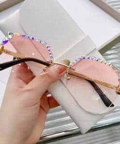 Rhinestone Decor Rimless Fashion Glasses