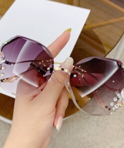Butterfly Shaped & Polygon Cut & Rhinestone Decor Cat Eye Sunglasses For Women