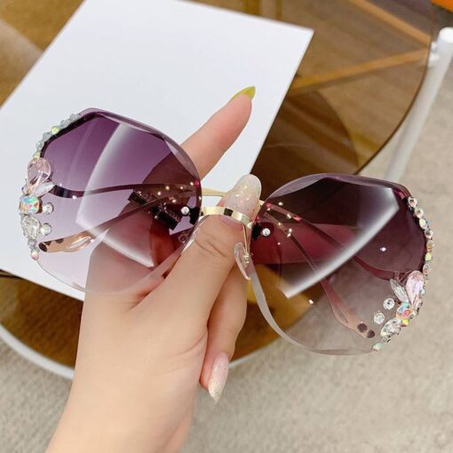 Butterfly Shaped & Polygon Cut & Rhinestone Decor Cat Eye Sunglasses For Women
