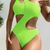 SHEIN Neon Lime Cut Out One Shoulder One Piece Swimsuit