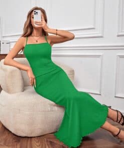 SHEIN Privé Solid Color Slim Fit Fish Tail Hem Cami Dress