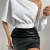 SHEIN SXY One Shoulder Batwing Sleeve Crop Blouse