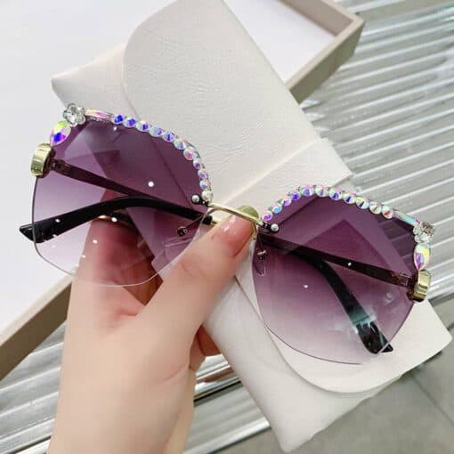 Rhinestone Decor Rimless Fashion Glasses - Image 2