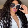 Oversized Round Frame Cross Diamond Handmade Sun Glasses Personality Trendy Women's Fashion Eyewear, Suitable For Travel, Catwalk, Party, Street Snap, Daily Wear Royal
