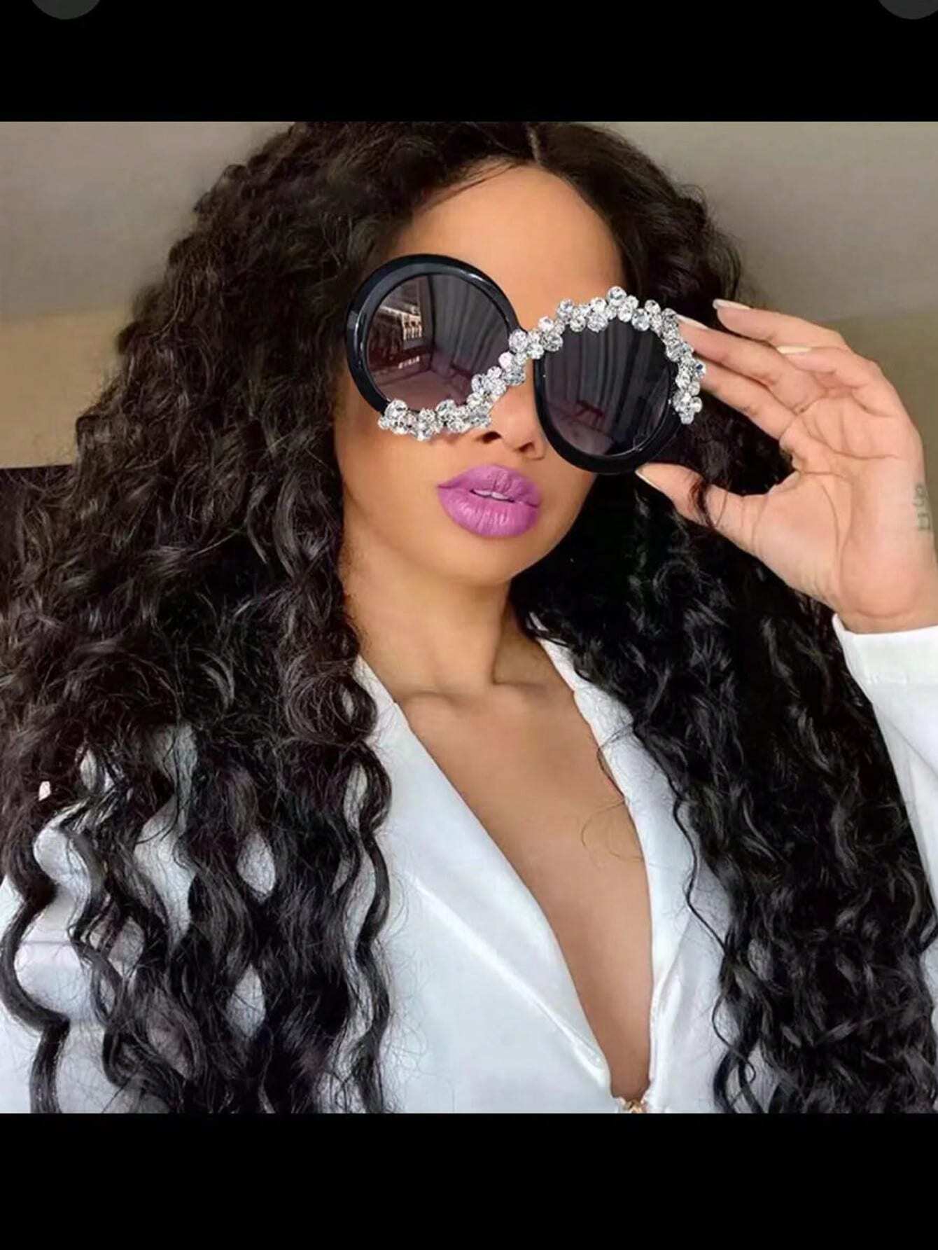 Oversized Round Frame Cross Diamond Handmade Sun Glasses Personality Trendy Women's Fashion Eyewear, Suitable For Travel, Catwalk, Party, Street Snap, Daily Wear Royal