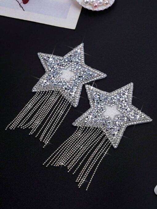 SHEIN Plus Size Rhinestone Decor Star Shaped Tassel Nipple Covers