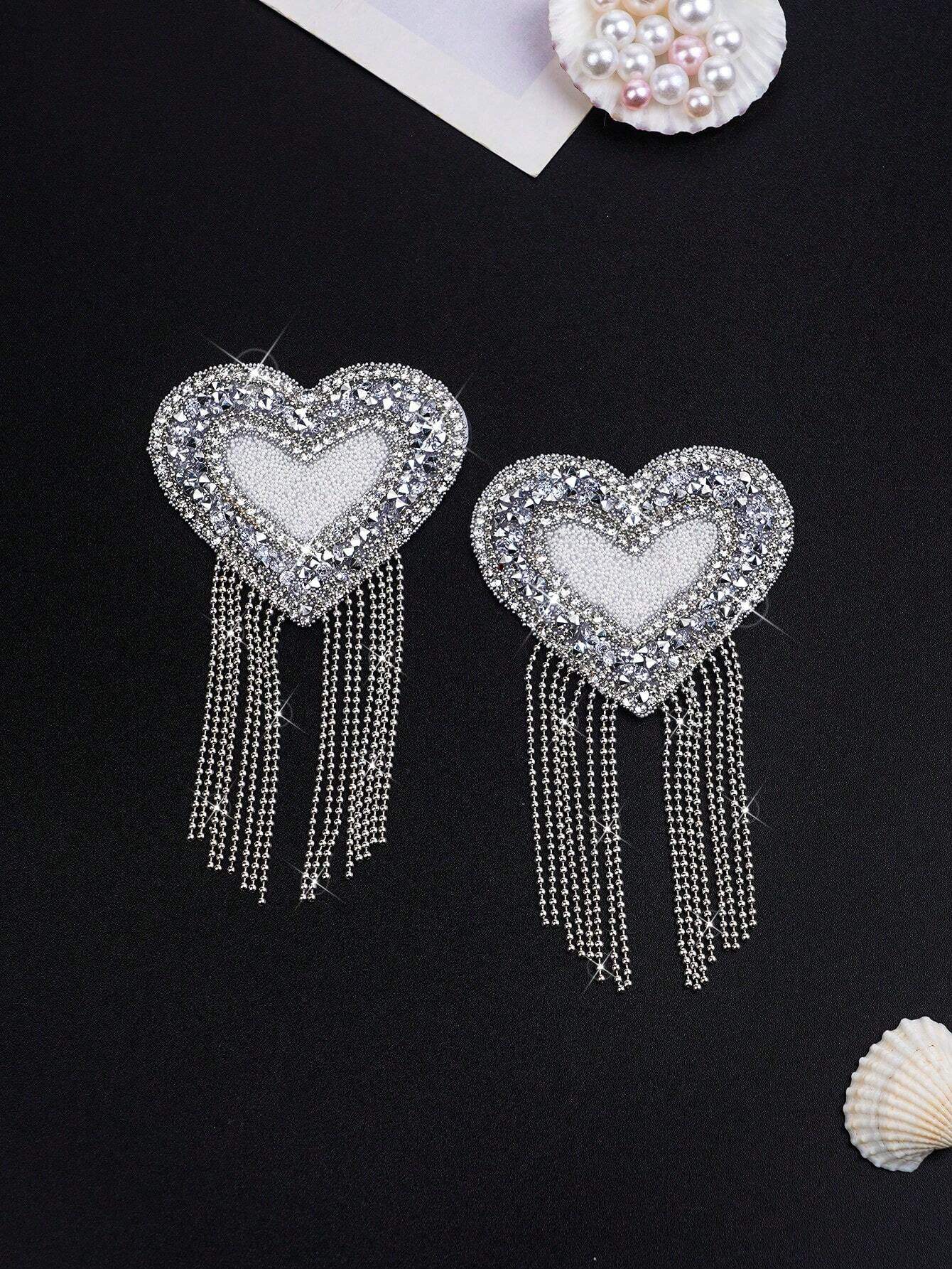 SHEIN Plus Size Women's Heart Shaped Rhinestone Bra Accessories (Nipple Covers) (Wedding Season) - Image 3