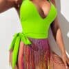 SHEIN Fringe Hem One Piece Swimsuit With Beach Skirt