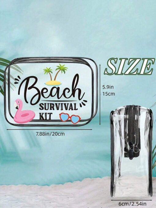SHEIN 1pc PVC Flamingo Transparent Waterproof Beach Bag Storage Bag,Clear Bag,Wash Bag Toiletries Bag, Cosmetic Bag, Suitable For Traveling - Image 2