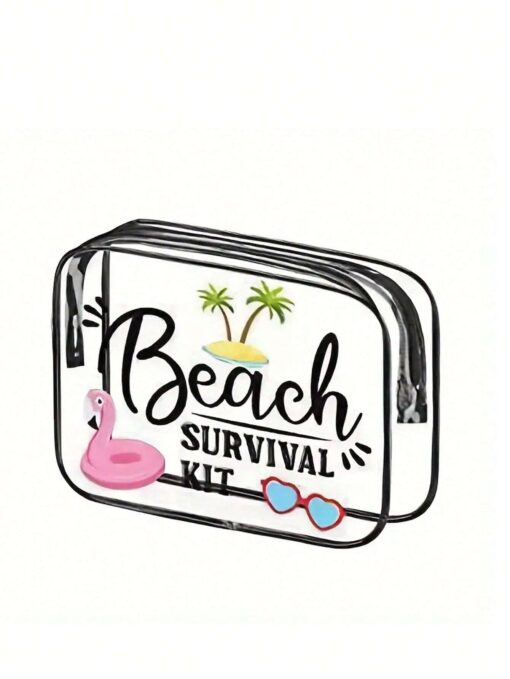 SHEIN 1pc PVC Flamingo Transparent Waterproof Beach Bag Storage Bag,Clear Bag,Wash Bag Toiletries Bag, Cosmetic Bag, Suitable For Traveling - Image 3
