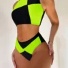SHEIN Swim Summer Beach Neon Colorblock Bikini Set, Including Wireless Tank Top & High Waisted Bikini Bottom 2 Piece Swimsuit Bathing Suit