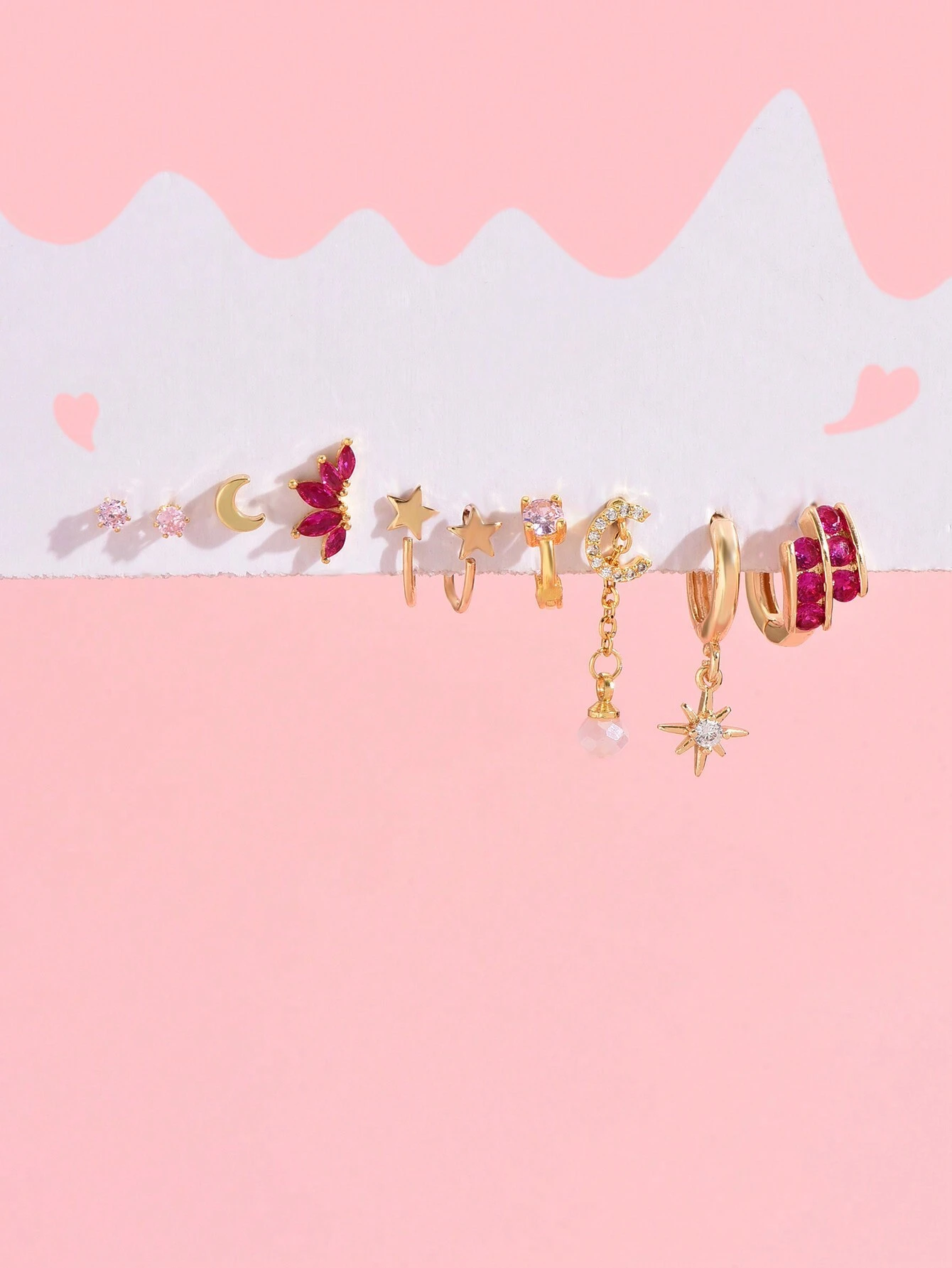 SHEIN 10pcs/Set Exquisite Rose Pink Earrings Including Studs - Image 2