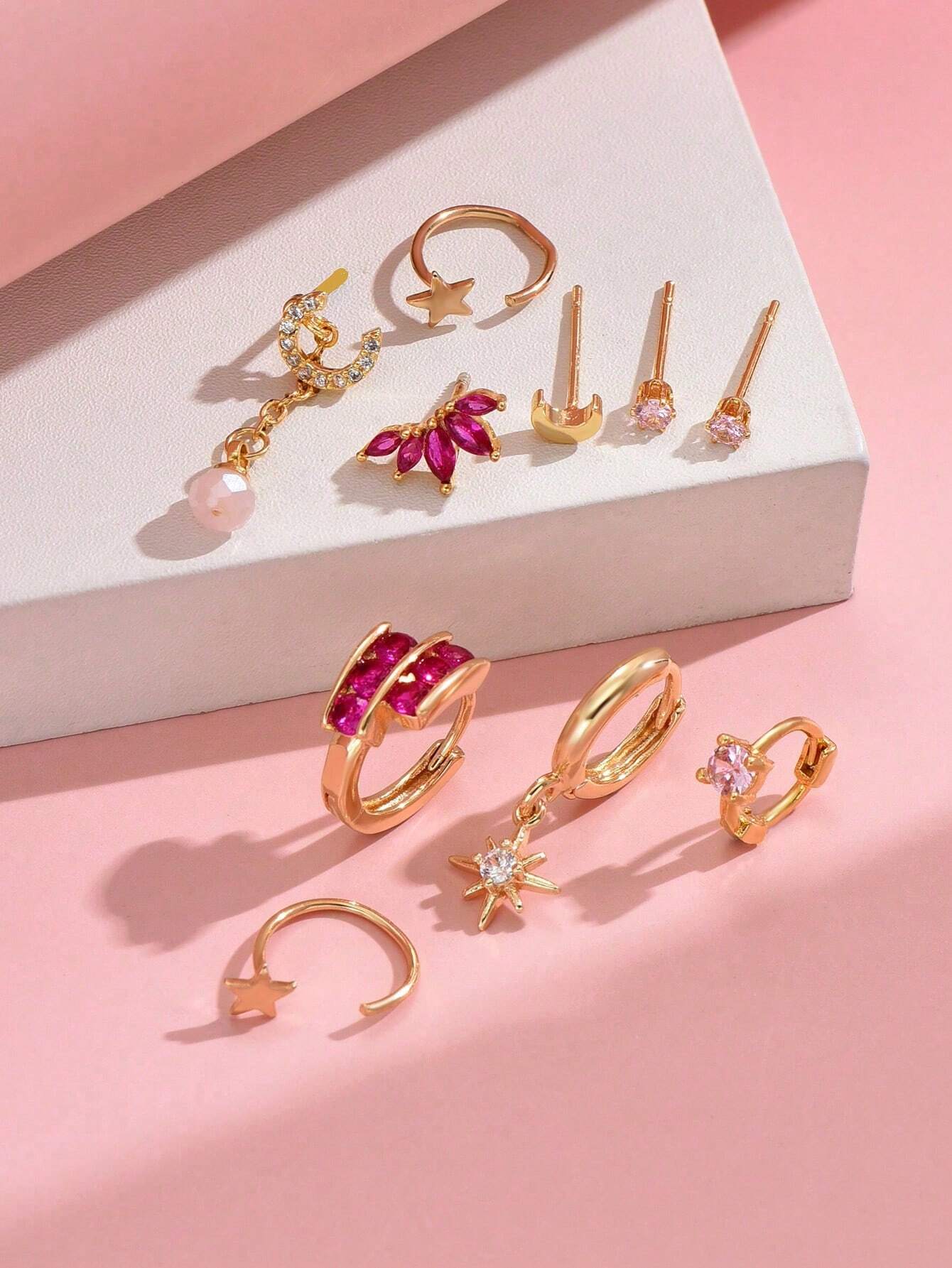 SHEIN 10pcs/Set Exquisite Rose Pink Earrings Including Studs - Image 3