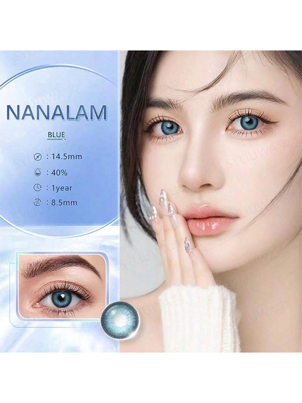 SHEIN 1 Pair Blue Colored Contact Lenses For Yearly Cosmetic Use 14.5mm
