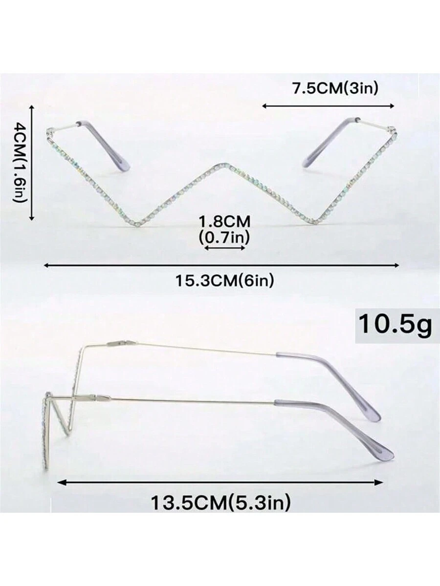 shein 1pc Metallic W Shaped Rhinestone DecoratedFashion Eyeglass Frame - Image 2