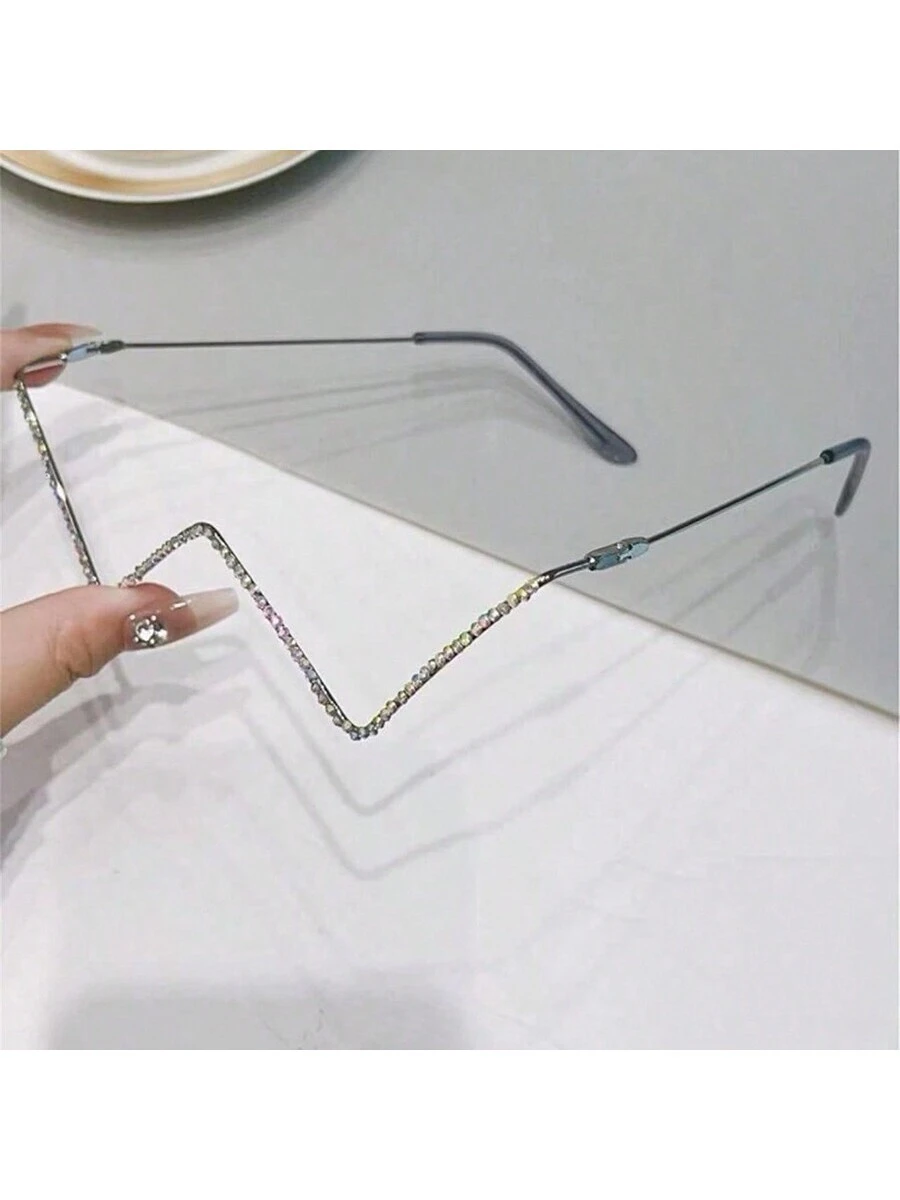 shein 1pc Metallic W Shaped Rhinestone DecoratedFashion Eyeglass Frame - Image 3