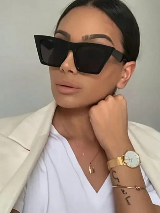 SHEIN 1pc Simple Vintage Square Frame Uv Protection Sunglasses For Women - Image 2