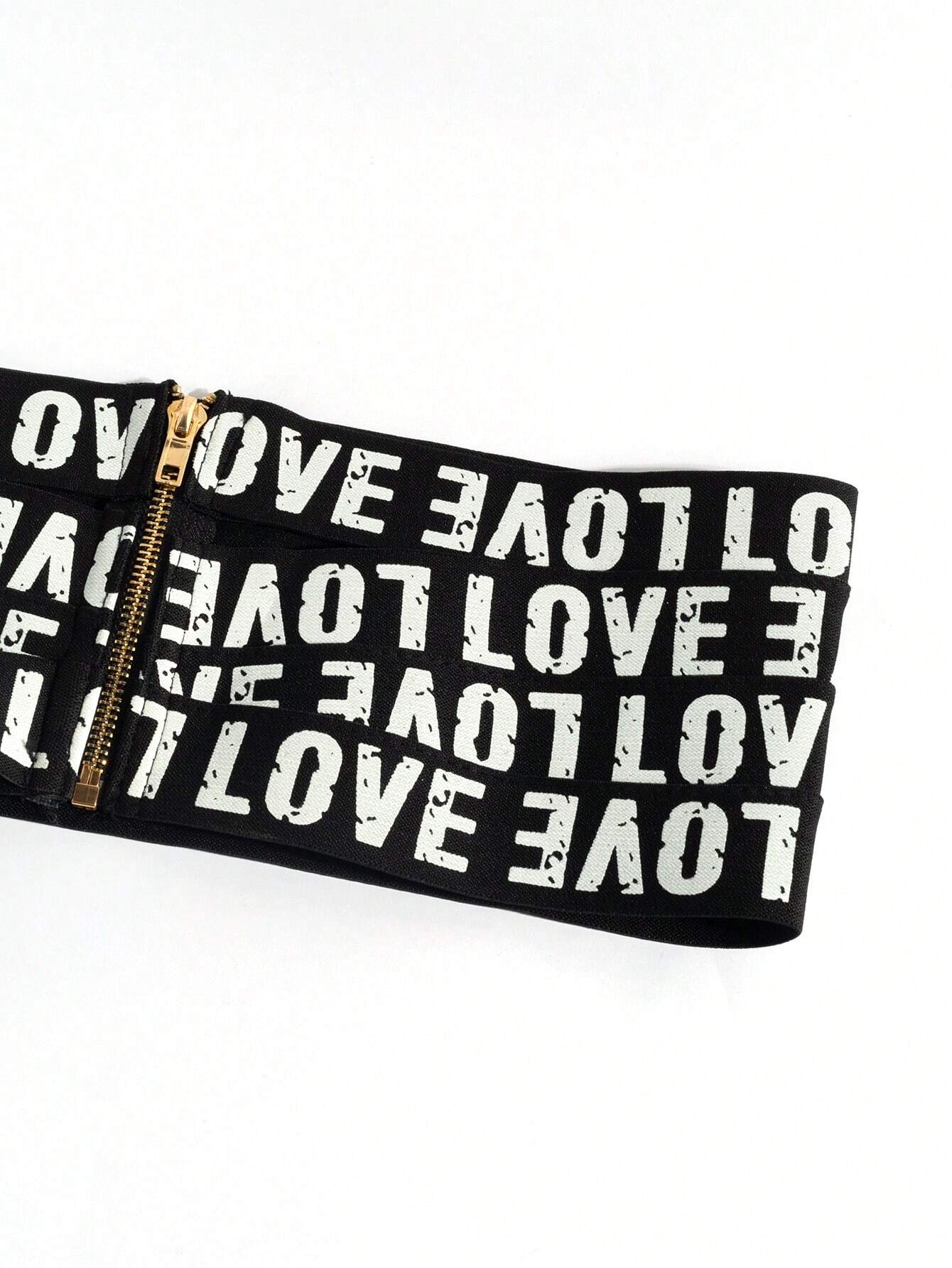 SHEIN 1pc Women's Cool And Dark Street Style White Letter Printed Contrast Waist Belt - Image 4