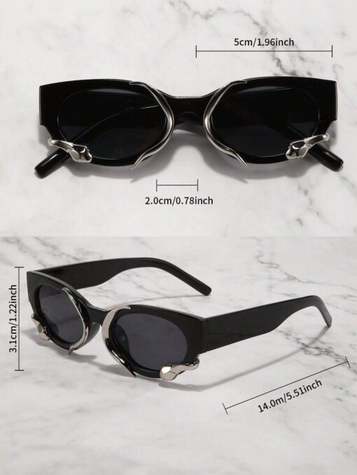 SHEIN Glazzy 1pc Ladies' Retro Square Frame Uv400 Snake-Shaped Sunglasses Party Shades Beach Accessories - Image 2