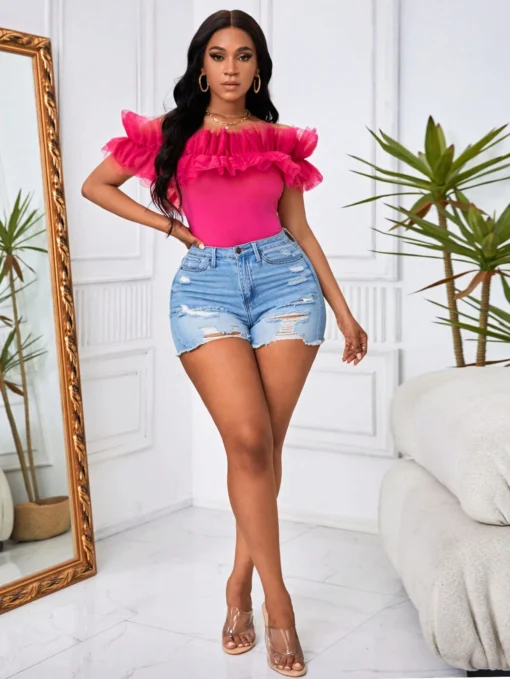 SHEIN BAE Off Shoulder Ruffle Trim Top - Image 3