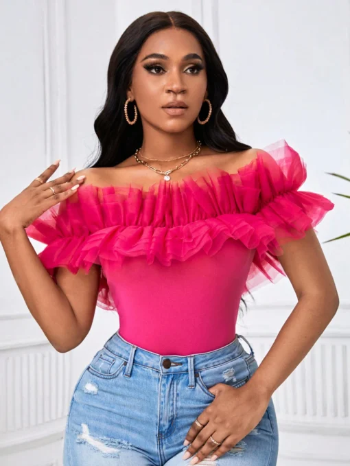 SHEIN BAE Off Shoulder Ruffle Trim Top - Image 4