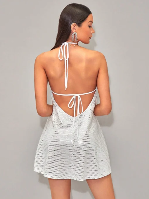SHEIN BAE Tie Backless Sequin Halter Dress - Image 2