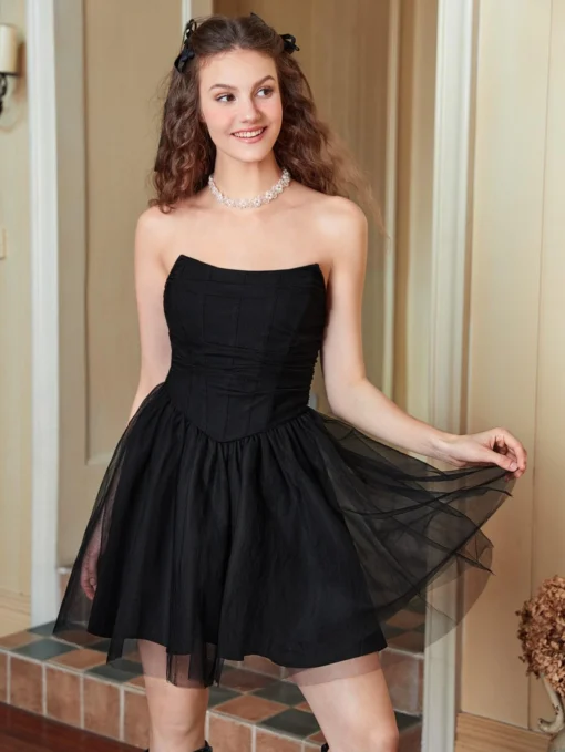 SHEIN MOD Ruched Mesh Tube Dress Tulle Dress - Image 2