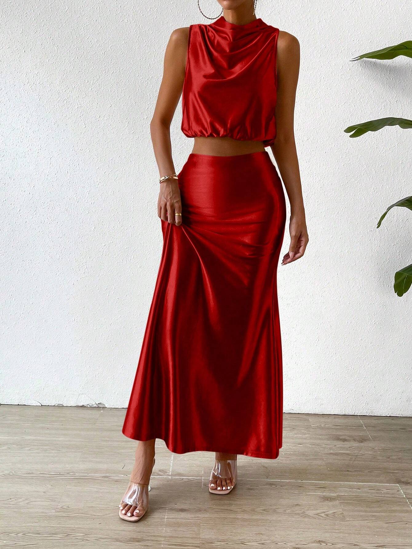 SHEIN Privé Pile Heap Collar Crop Tank Top & Skirt - Image 4