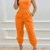 SHEIN Slayr Women's Summer Fashion Solid Color Backless Jumpsuit With Tapered Leg