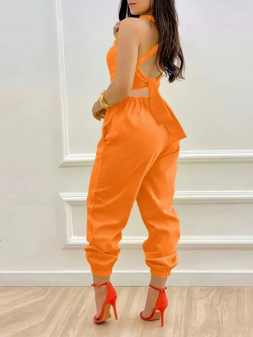 SHEIN Slayr Women's Summer Fashion Solid Color Backless Jumpsuit With Tapered Leg - Image 2