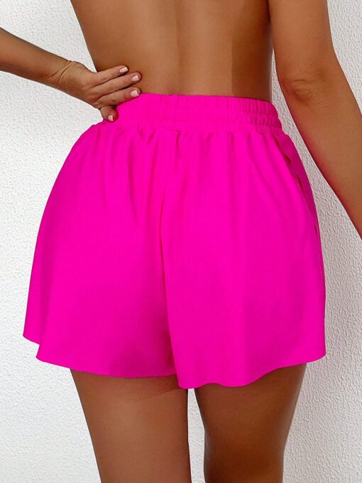 SHEIN Swim Basics Summer Beach Women's Fashionable Solid Color Drawstring Waist Shorts - Image 2