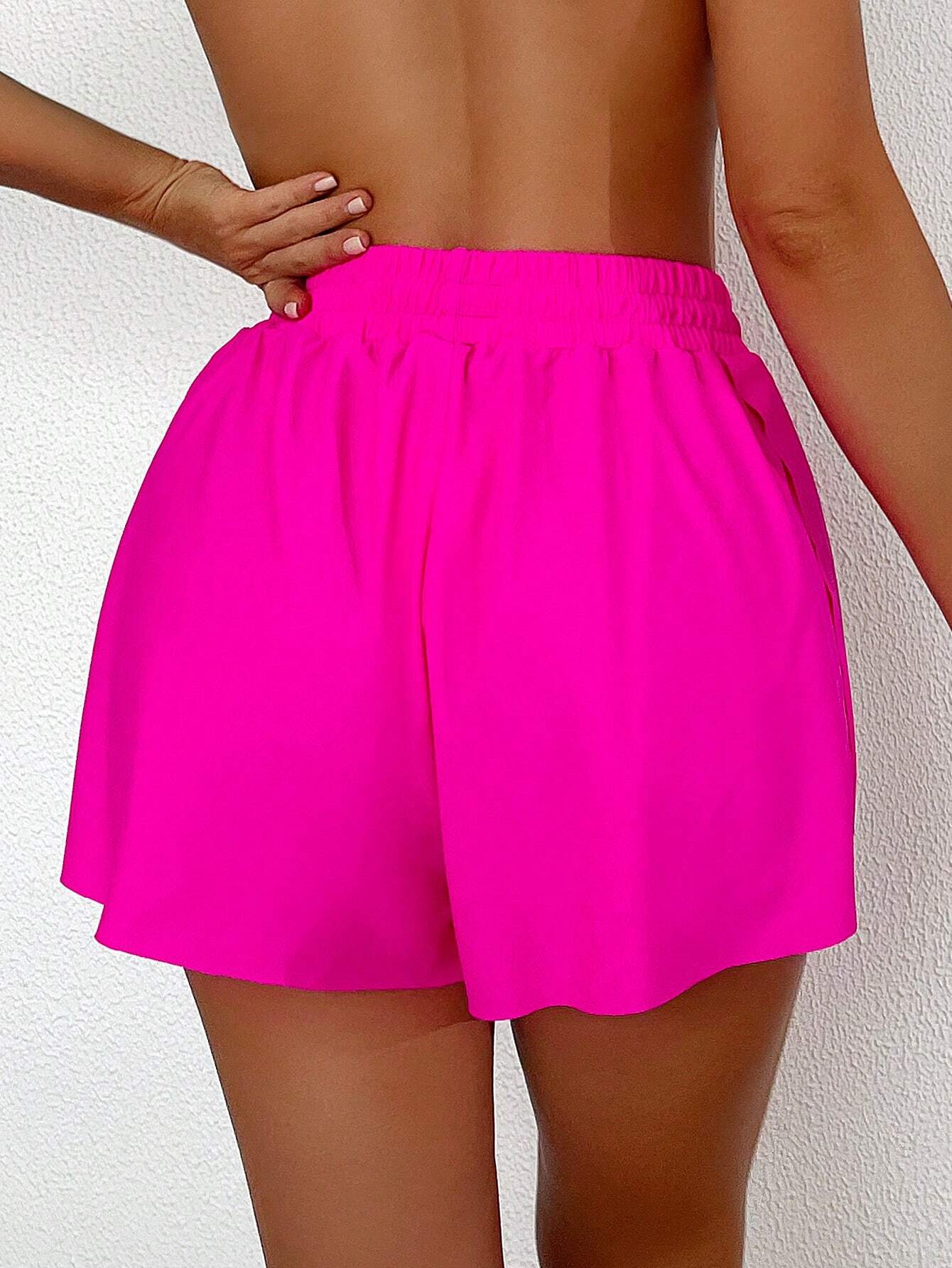 SHEIN Swim Basics Summer Beach Women's Fashionable Solid Color Drawstring Waist Shorts - Image 2