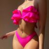 SHEIN Swim Mod Women Summer Beach Solid Ruffle Trim Removable Spaghetti Strap Bikini Set