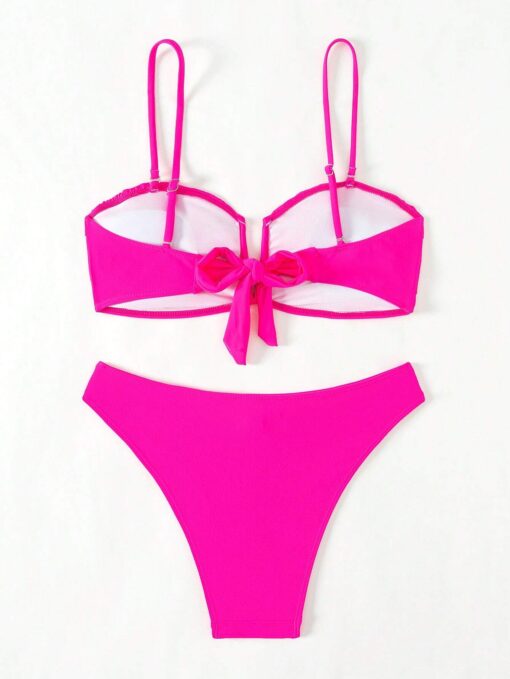 SHEIN Swim Mod Women Summer Beach Solid Ruffle Trim Removable Spaghetti Strap Bikini Set - Image 2