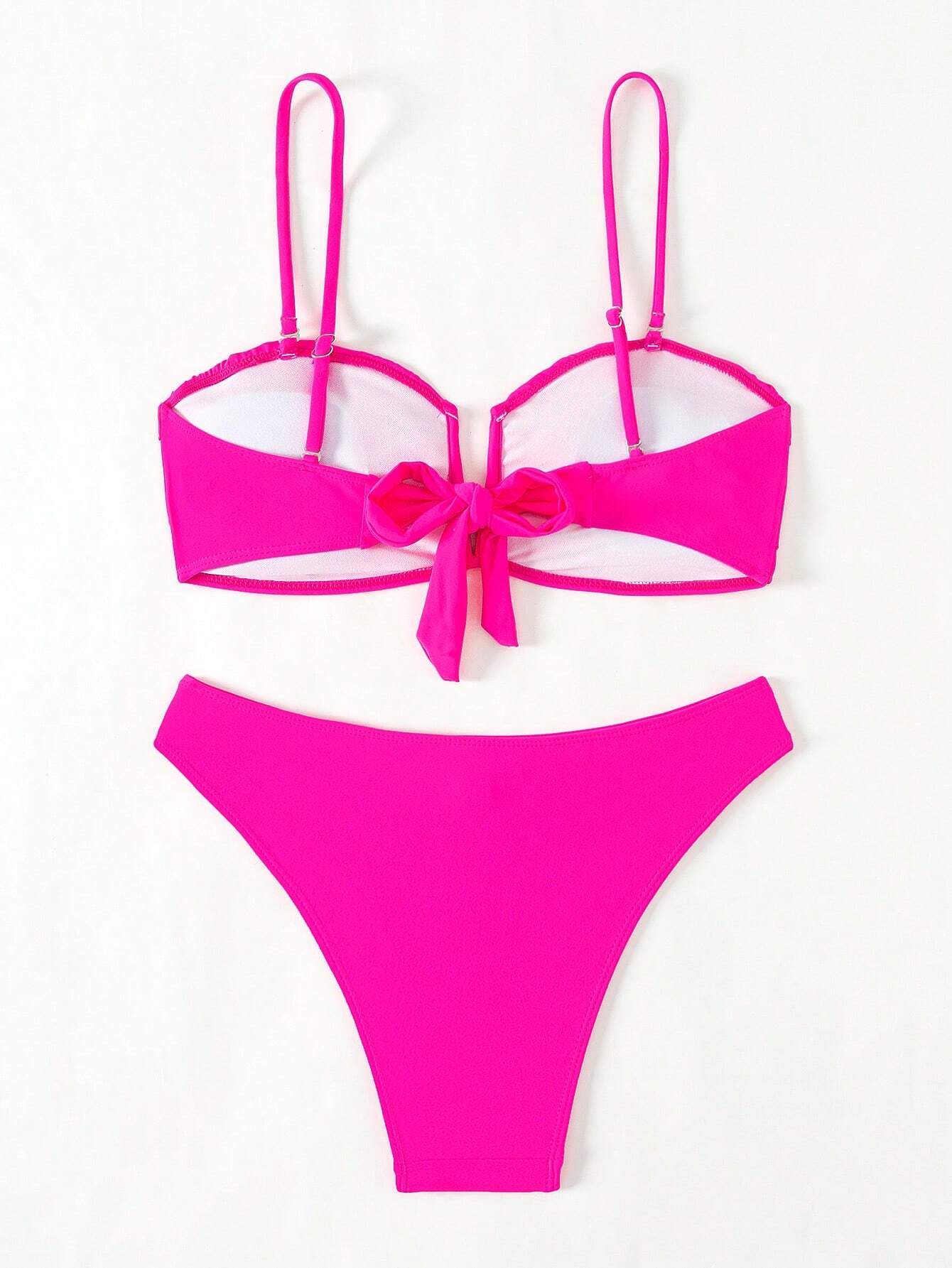 SHEIN Swim Mod Women Summer Beach Solid Ruffle Trim Removable Spaghetti Strap Bikini Set - Image 2