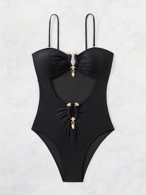 SHEIN Swim Summer Beach Hollow Out Slim Fit One-Piece Swimsuit With Straps - Image 3