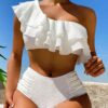 SHEIN Swim Summer Beach Ruffle Trim One Shoulder Bikini Set