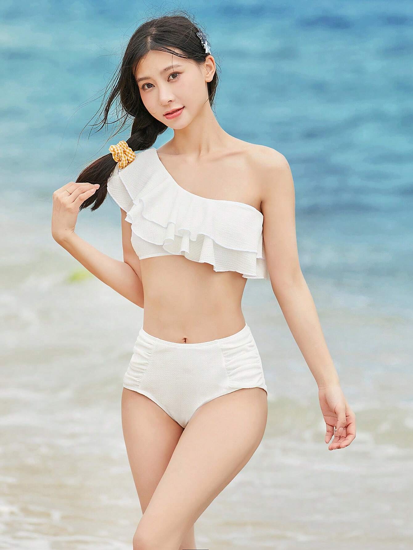 SHEIN Swim Summer Beach Ruffle Trim One Shoulder Bikini Set - Image 3
