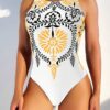 SHEIN Swim Women's Holiday Beach Patterned One-Piece Swimsuit,Summer Beach