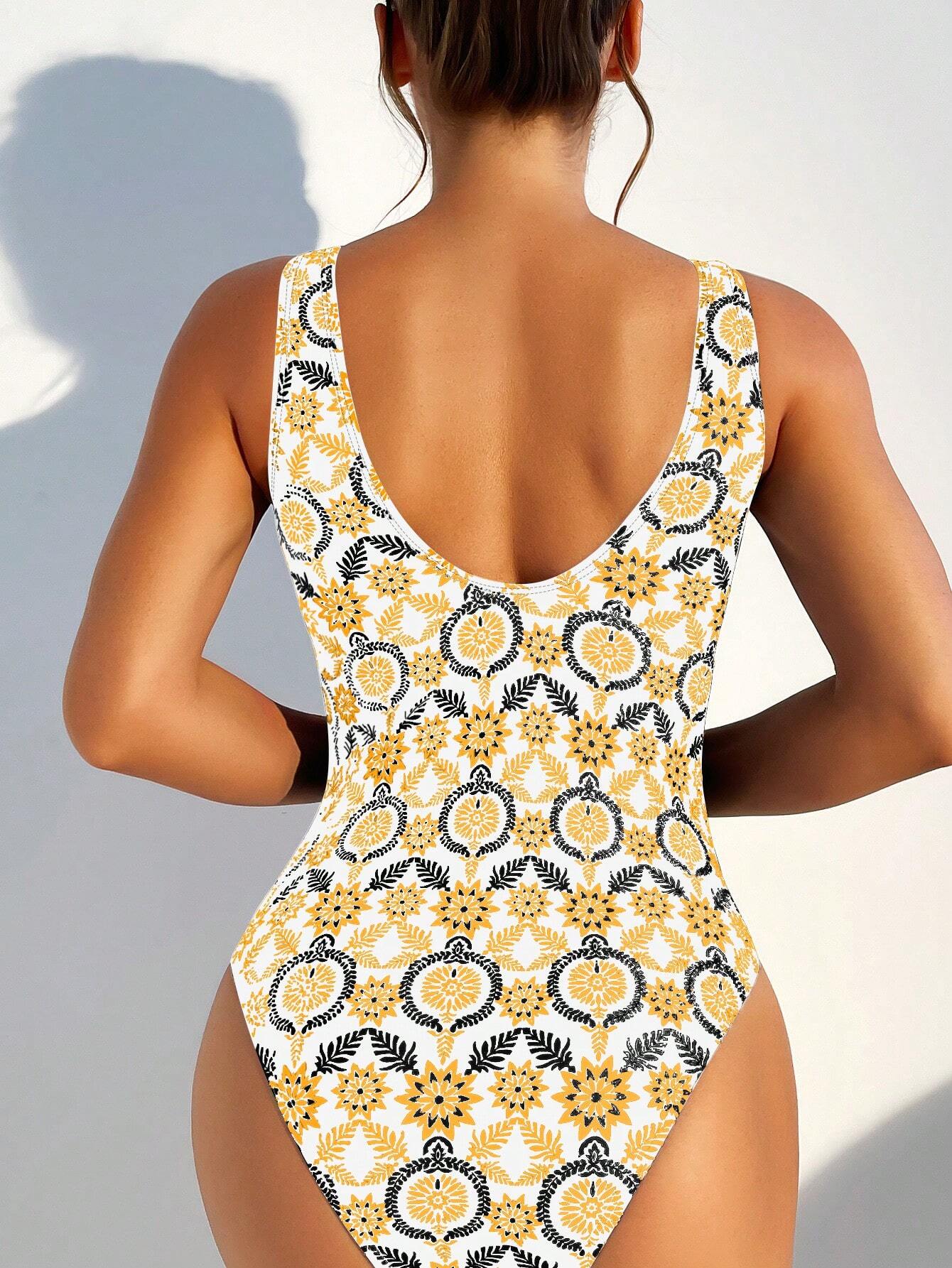 SHEIN Swim Women's Holiday Beach Patterned One-Piece Swimsuit - Image 2