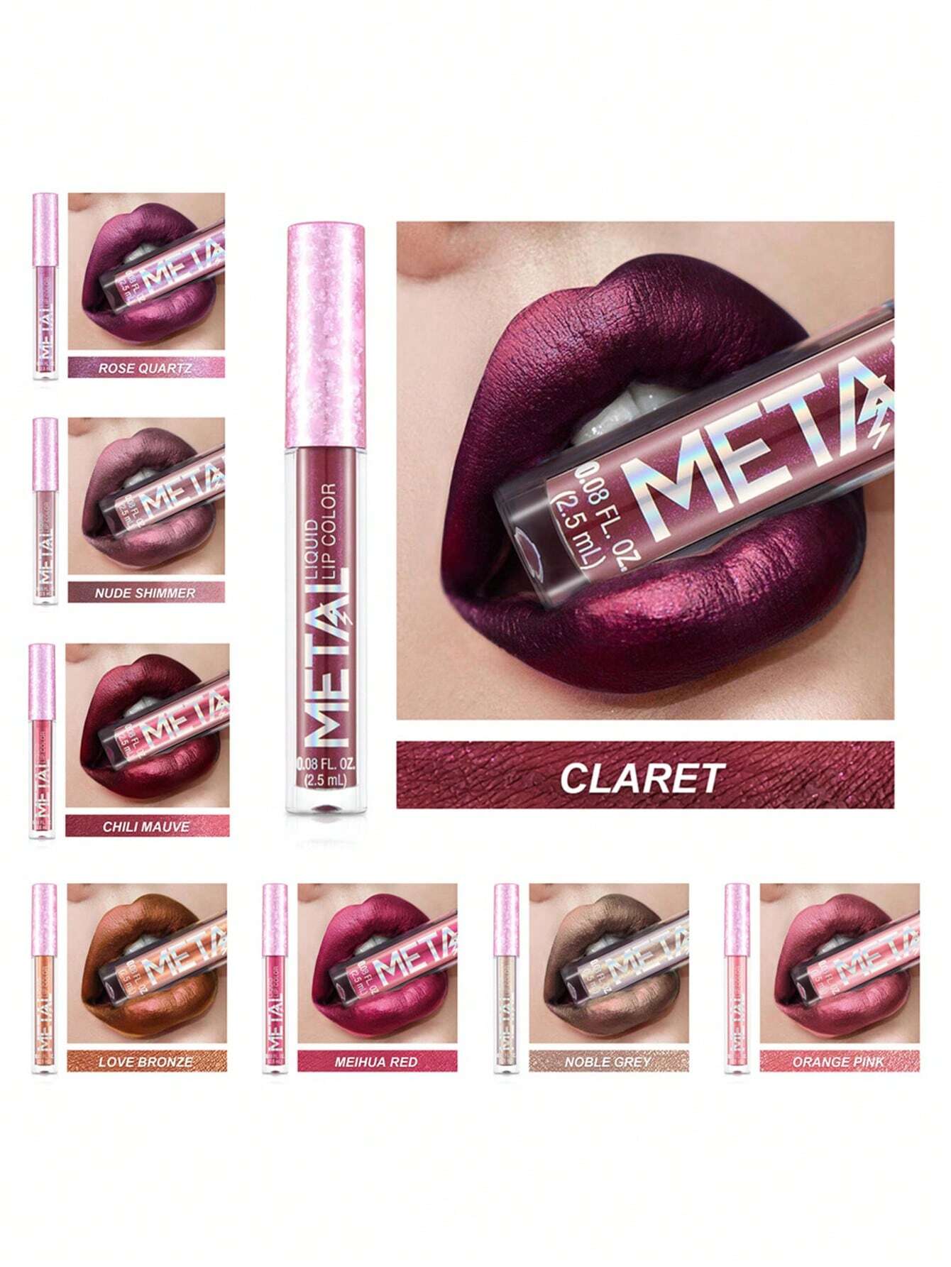 SHEIN Waterproof Liquid Lipstick, Long-Wearing Metallic Lip Gloss Metal Tube Lip Cream - Image 2