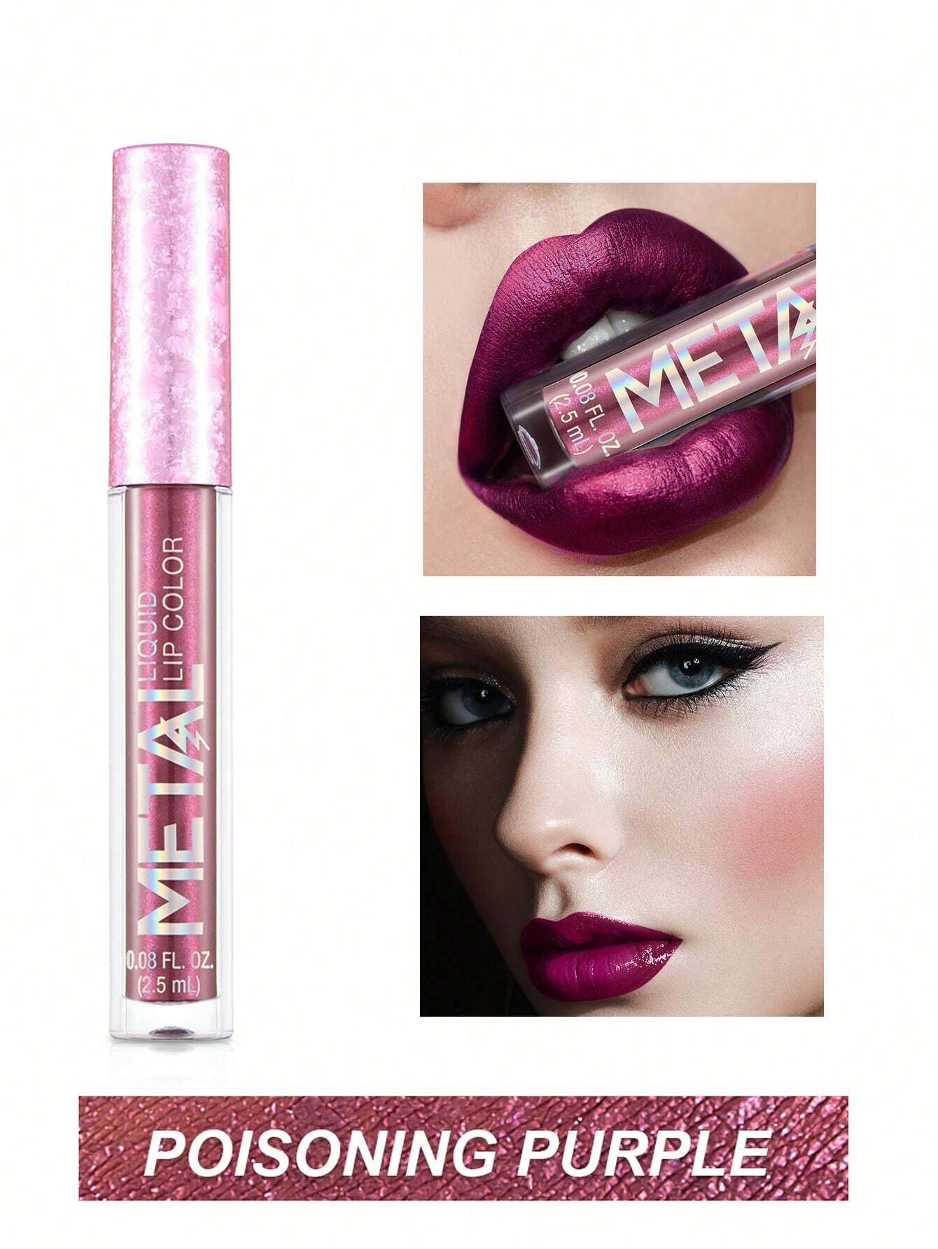 SHEIN Waterproof Liquid Lipstick, Long-Wearing Metallic Lip Gloss Metal Tube Lip Cream - Image 3