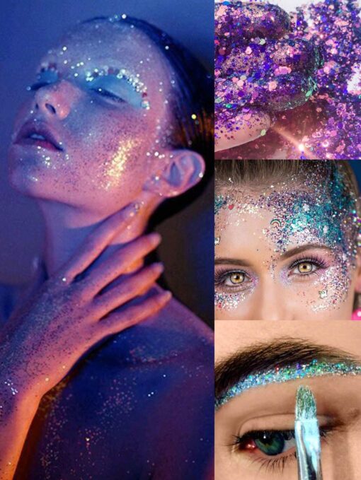 SHEIN 1pc Pink-purple Chameleon Body Glitter Gel For Makeup, Suitable For Face, Hair, Eyes, Lips, Body - Image 3
