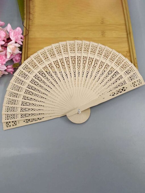 shein 1 pcs Elegant Pure Wood Fans, Handmade Carved Wooden Fan - Image 3