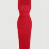 SHEIN MOD Solid Ruched Side Split Thigh Dress