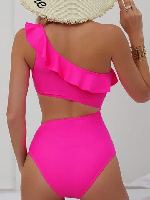 SHEIN Swim Summer Beach Cut Out Ruffle Trim One Shoulder One Piece Swimsuit - Image 2