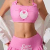 SHEIN X Care Bears Ladies Knitted Cartoon Bear And Letter Print Neck Hanging Bikini Set