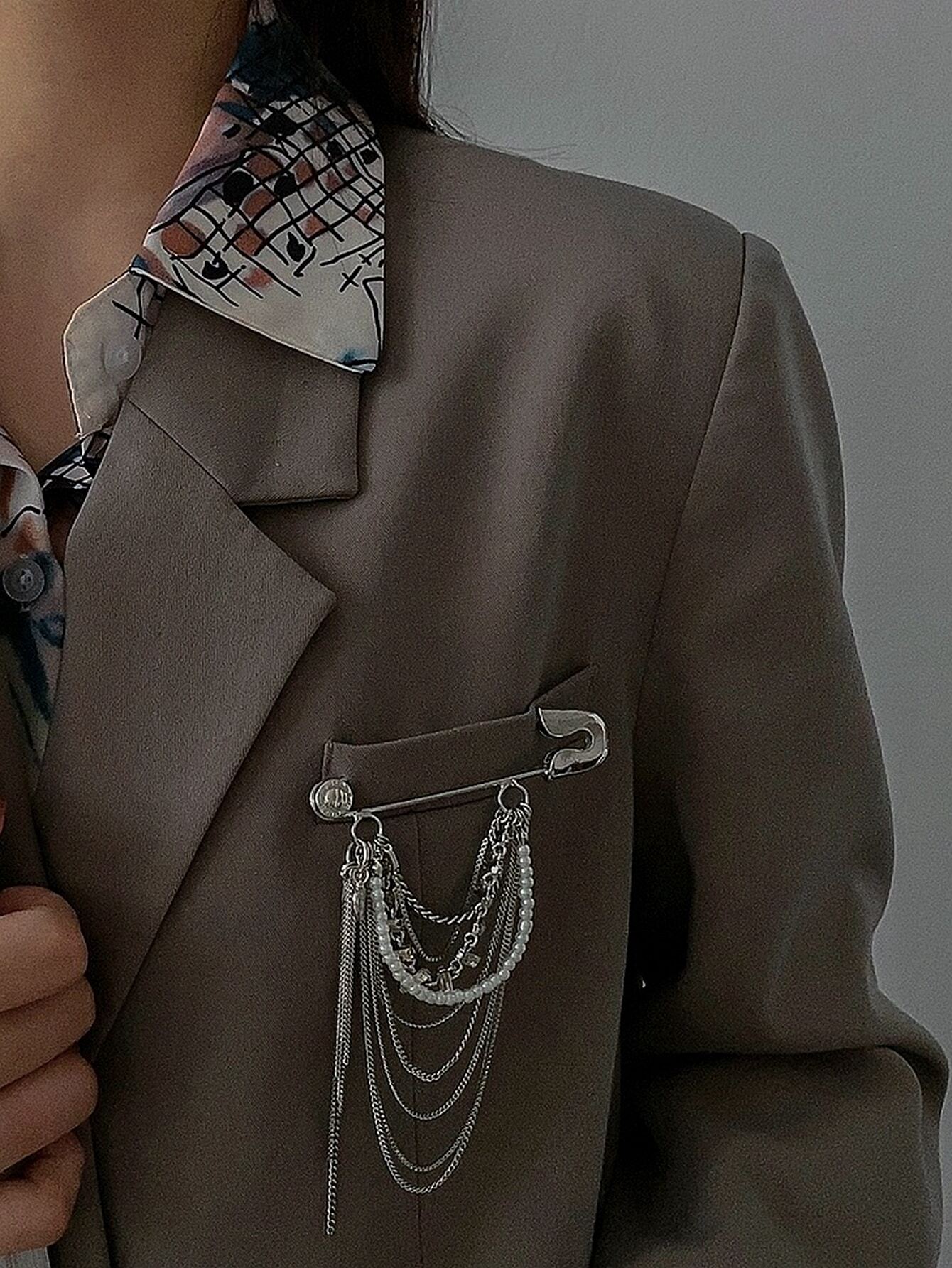 SHEIN 1pc Faux Pearl & Tassel Decor Brooch Pin For Women - Image 2