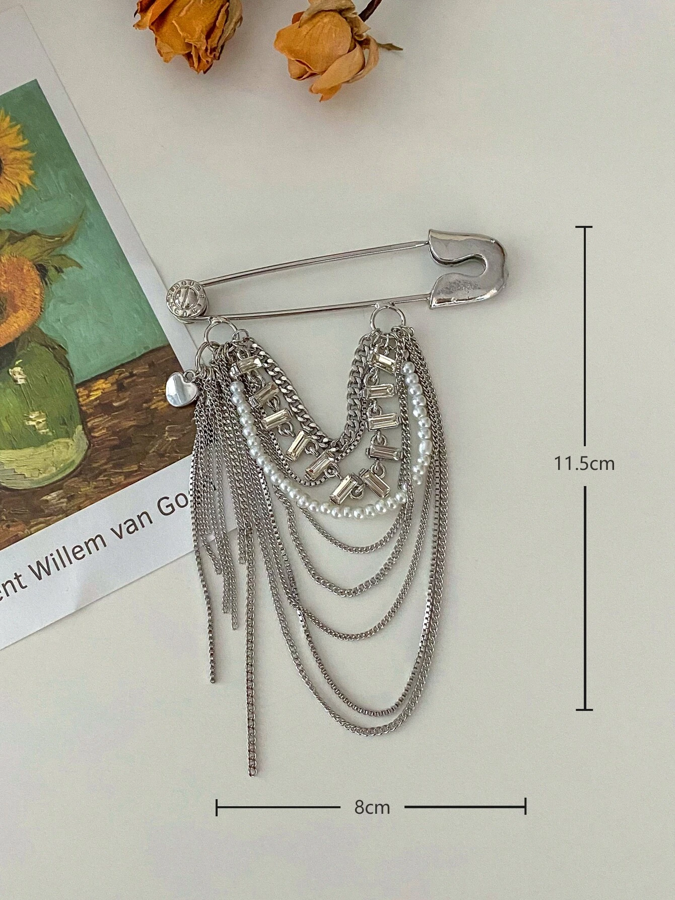 SHEIN 1pc Faux Pearl & Tassel Decor Brooch Pin For Women - Image 4