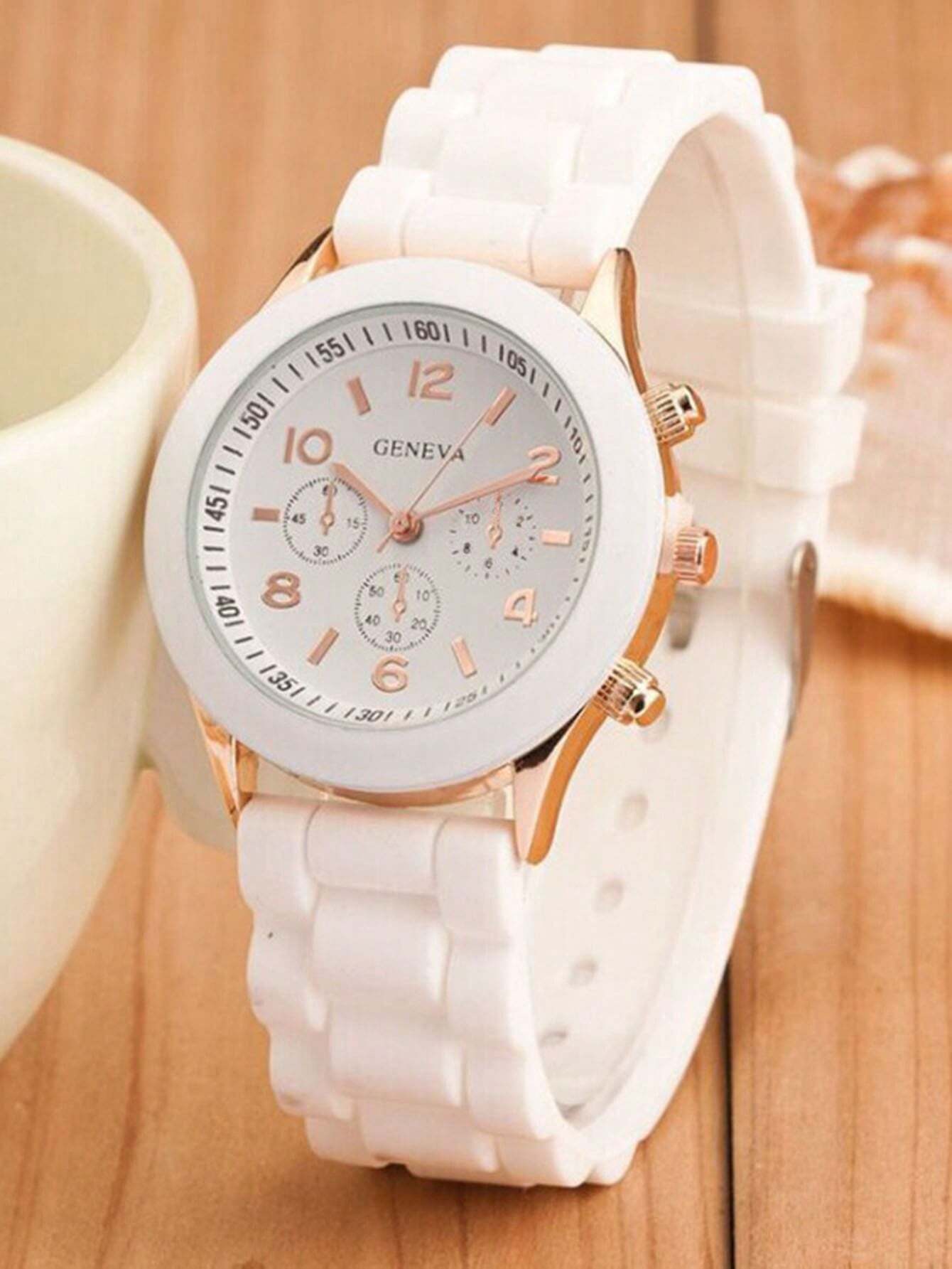 SHEIN 1pc Women's Fashionable Casual Silicone Quartz Wristwatch